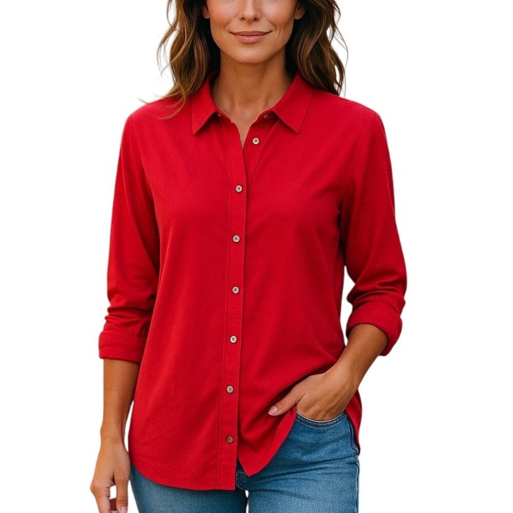 J. Jill Red Button Front Pima Cotton Tunic Top